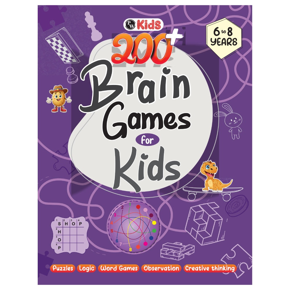 200+ Brain Games Activity Book For Kids 6 to 8 Years Old | Mazes & Puzzles, Maths Jokes, Riddles, Tongue Twisters, Guess the Words, Logical Reasoning, Fun Brain Teasing Educational Book - PW Kids