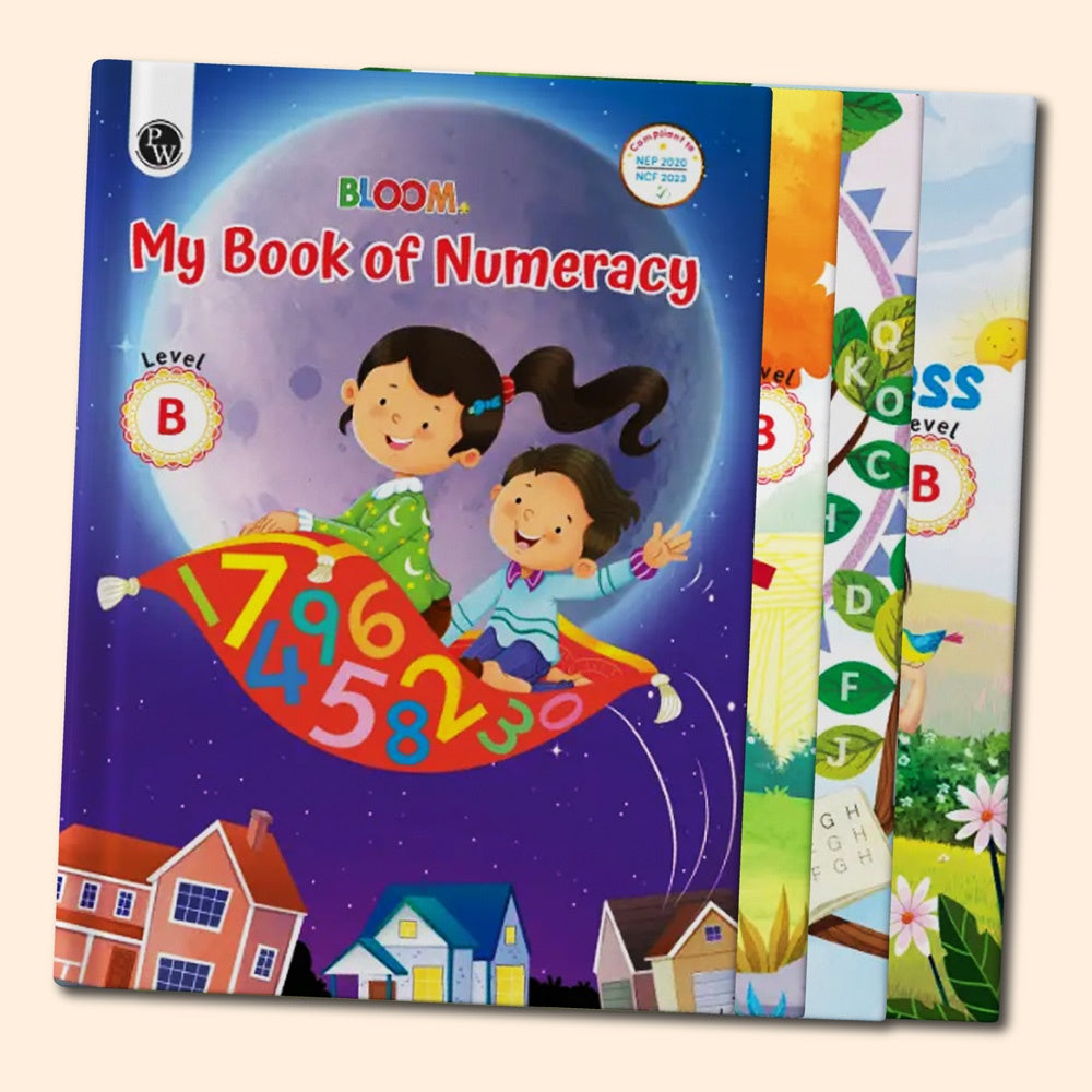 Bloom Series For LKG (Level B) Set of 9 Books | Phonics, Literacy, Numeracy, Art & Craft, Handwriting, General Awareness, English Rhymes & Stories