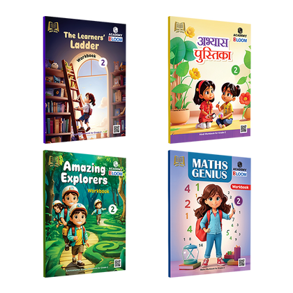 Bloom Grade-2 Workbook Combo | Total 4 Workbooks (Hindi, English, EVS, Maths)-2024 | NEP 2020 Aligned