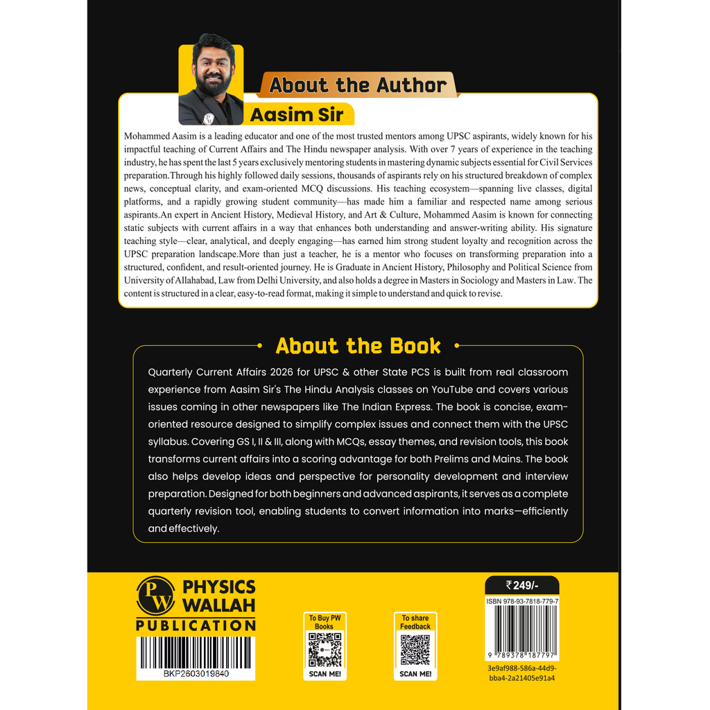 PW UPSC Quarterly Current Affairs Magazine Vol. 1 January to March 2026 By Aasim Sir | For UPSC & State Civil Services Exams 2026-27 English Edition | GS l, GS ll, GS lll Integrated Coverage