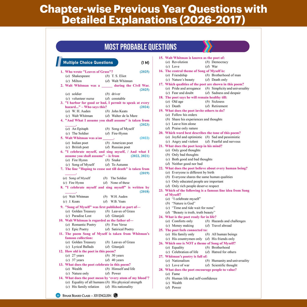 Bihar Board Class 12 Question Bank English JEET Guess Papers & Question Bank By Pankaj Sir & Nisha Mam For 2026-27 Exam | Chapterwise Theory, 13 PYQs Papers, Model Papers with OMR Sheets