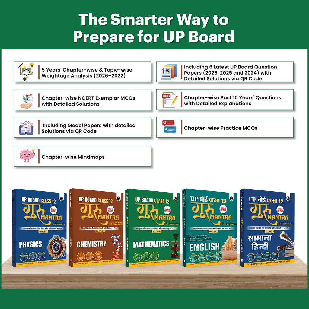 UP Board Class 12 Question Bank Guru Mantra (English Medium) Physics, Chemistry, Maths, English & Hindi Combo Set of 5 Books For 2026-27 Exam | NEP 2020