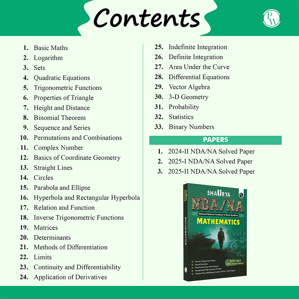 PW Shaurya NDA/NA Mathematics Book with Latest 2025 Solved Paper | National Defence Academy & Naval Academy Entrance Examination For 2025-26