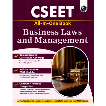 PW CSEET All in One Book Business Laws and Management October 2026 Attempt | Comprehensive Curriculum Coverage | Strictly Based on ICSI Modules | Concept + Practice Integration