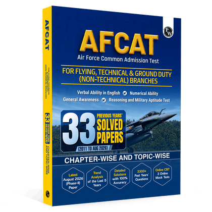 AFCAT 33 Previous Years’ Solved Papers (2011 to Aug 2026) For Exam 2027 | Chapterwise & Topicwise 3300 PYQs For Flying, Technical & Ground Duty (Non-Technical) Branches with 3 Online CBT Tests