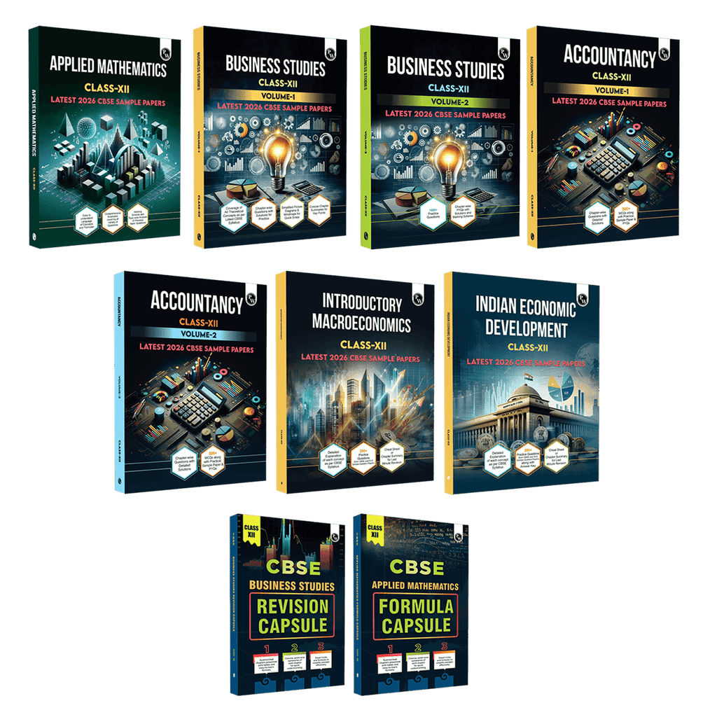 CBSE Class 12 Accountancy Volume 1 & 2, Business Studies Volume 1 & 2, Applied Mathematics, Introductory Macroeconomics, Indian Economic Development, Applied Mathematics Formula Capsule Set of 9 Books