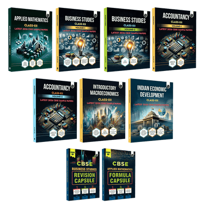 CBSE Class 12 Accountancy Volume 1 & 2, Business Studies Volume 1 & 2, Applied Mathematics, Introductory Macroeconomics, Indian Economic Development, Applied Mathematics Formula Capsule Set of 9 Books