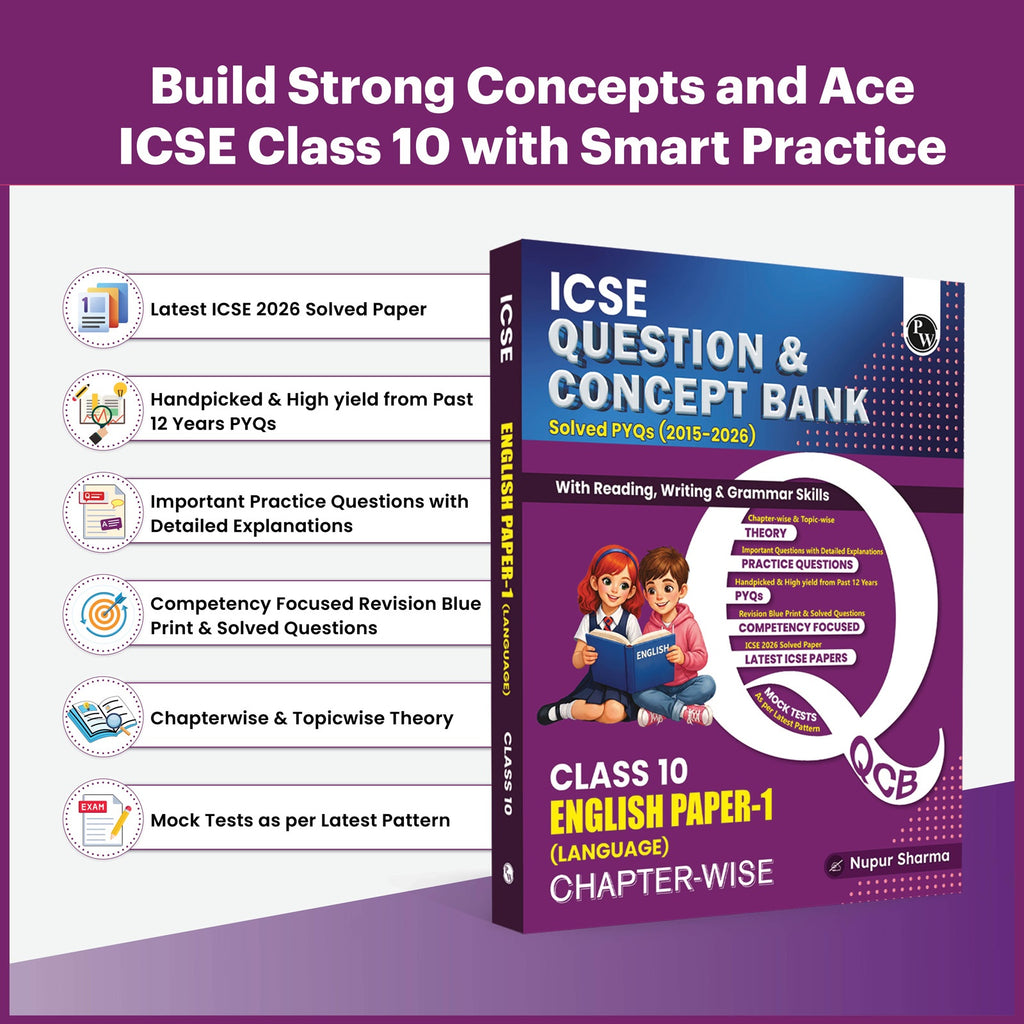 PW ICSE Class 10 Question & Concept Bank English Paper 1 (Language) for 2027 Exam | Chapterwise & Topicwise By Nupur Sharma | Reading, Writing & Grammar Skills | Important Practice Questions