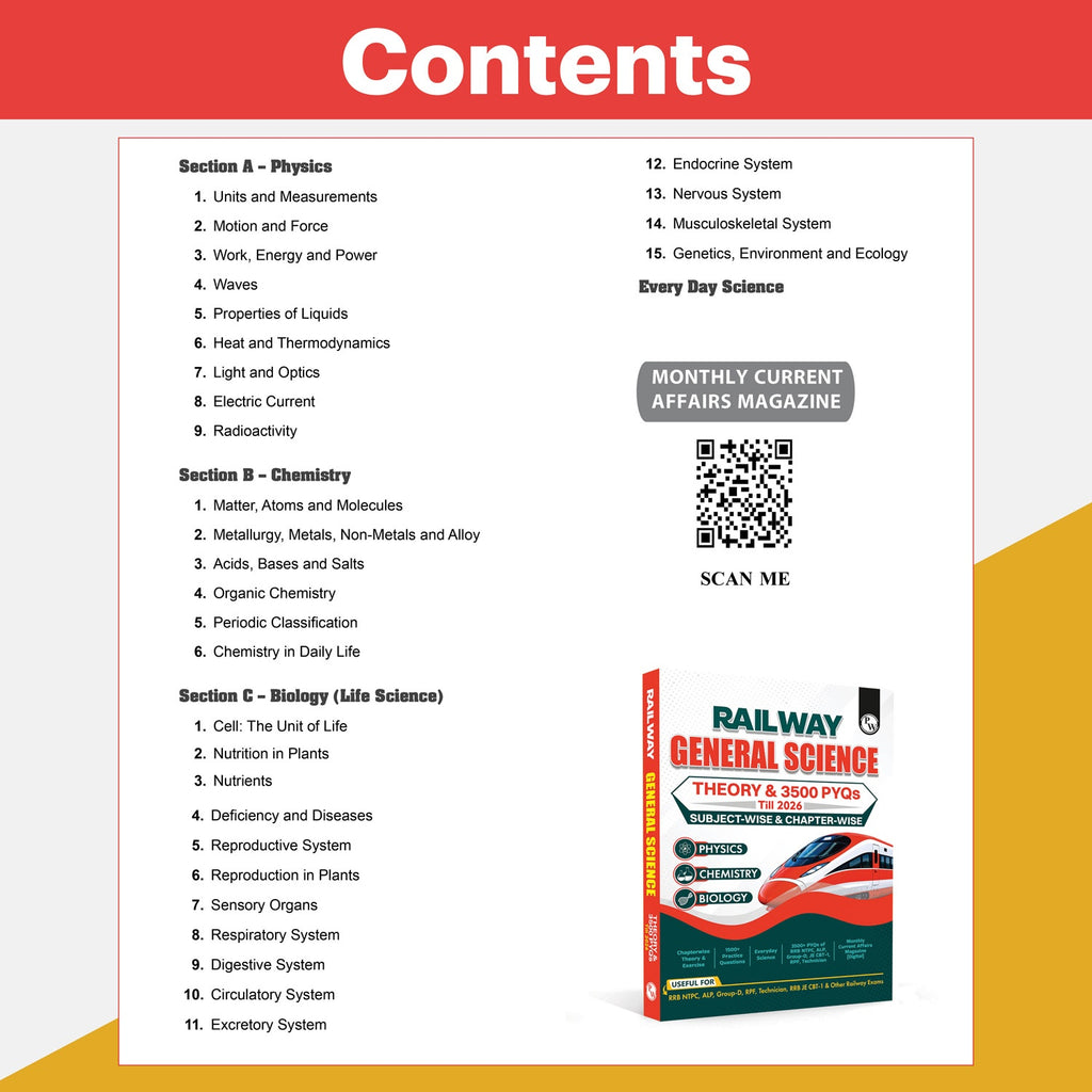 Railway General Science Chapterwise Theory, Exercise & 3500 PYQs Till 2026 For RRB ALP, Technician, NTPC CBT-1 & 2, Group D and JE Exams 2026-27 English Edition