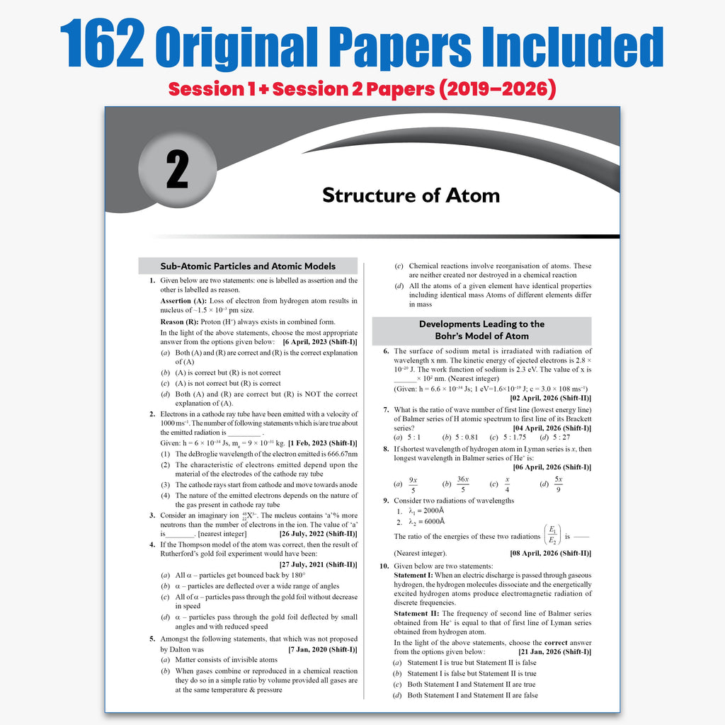 PW JEE Main 8 Years (2019 - 2026) PYQs Chemistry Chapterwise and Topicwise | All 162 Sets Previous Years Solved Papers For JEE Main 2027 Exams | Concentrate on Relevance