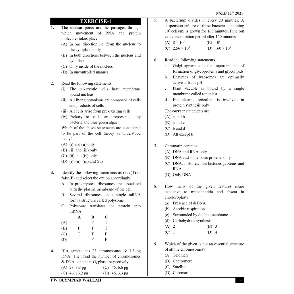 Olympiad Wallah NSEB Class 11 Advanced Biology (Part 1) For Biology Olympiad 2025 | Practice Questions, PYQ, Detailed Solutions | Ideal For INBO & IBO