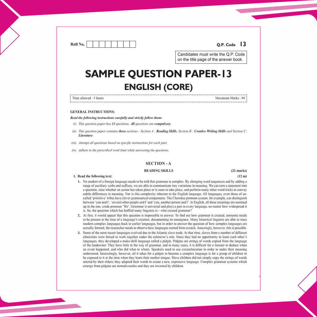 CBSE 15 Sample Question Papers Class 12 English Core for 2025 Exam | Competency-Based Learning | PYQ 2024 with Topper's Explanations, CBSE SQP & CBSE Practice Questions