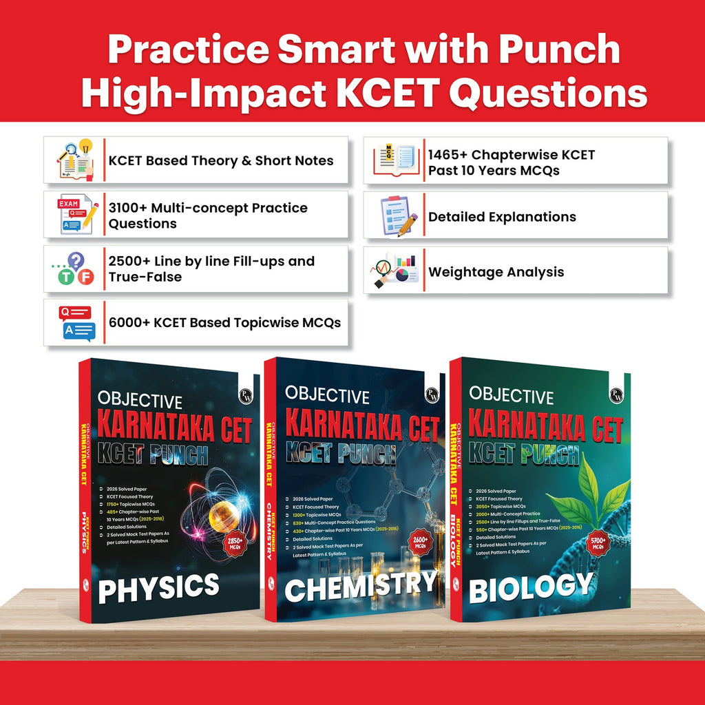 Karnataka CET (KCET) Objective NCERT Punch Physics, Chemistry and Biology Combo Set of 3 Books For KCET 2027 Exam l Topicwise Theory with 11200+ MCQs | KCET 10 Years PYQs and Mock Tests