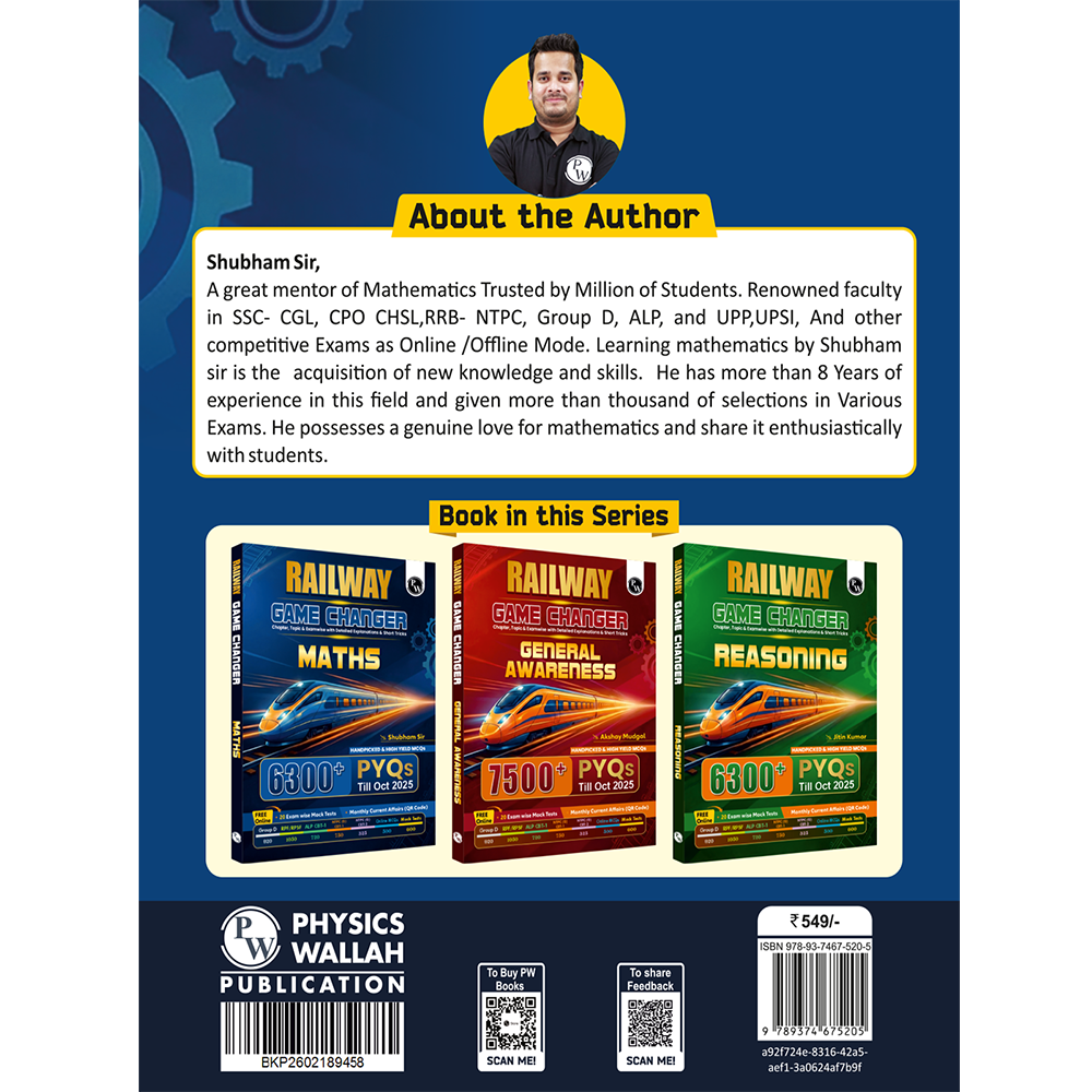 PW Railway Game Changer Maths 6300+ TCS MCQ By Shubham Sir For 2026 Exams | Chapter, Topic & Exam-wise Past Year Questions (PYQs) | Group D, NTPC (G), NTPC UG, RPF, ALP CBT-1, JE CBT-1