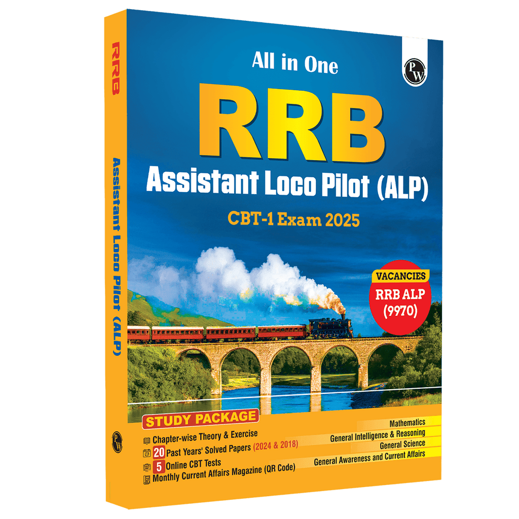 PW All in one RRB Assistant Loco Pilot (ALP) Book 2025 CBT-1 Study Package with Chapterwise Theory and Exercises | 20 Previous Solved Papers 2024 & 2018 (PYQs) and 5 Online CBT Tests