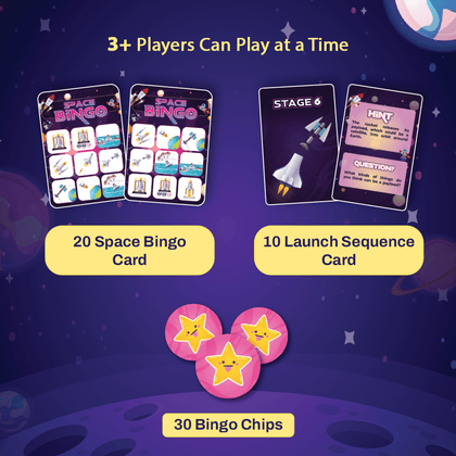 Curious Jr. SPACE BINGO Kit for Kids Ages 6, 7, 8, 9, 10, 11, 12, 13, 14 Years with Launch Sequence Cards - Fun Learning toy for children (Multicolor)