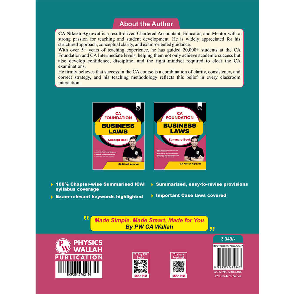 CA Foundation Business Laws Summary Book By CA Nikesh Agrawal For May 2026 Exam | Concise Chapter-wise summaries | Exam Relevant Keywords Highlighted | Important Case laws