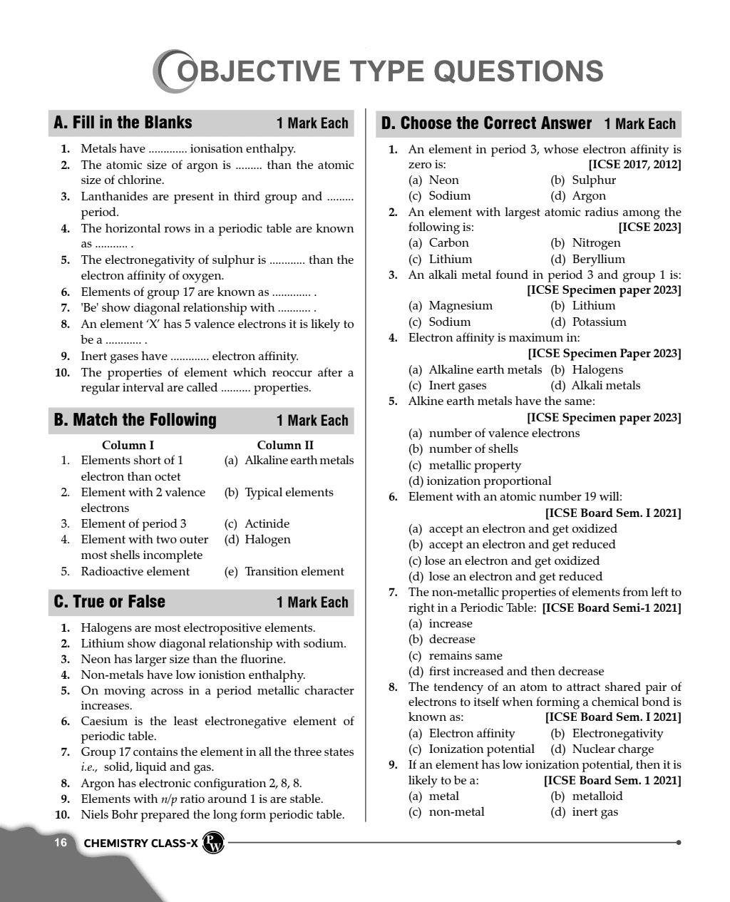 ICSE Class 10 Chemistry as Per Latest NEP For Exam 2024-25