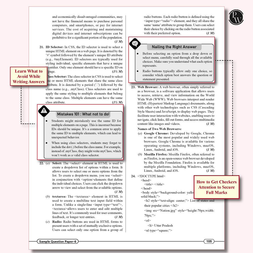 PW 15 CBSE Class 10 Computer Applications Sample Paper for 2026 Exam (As Per Latest SQP Dated 30 July 2025) | Mind Maps with 111 Most Probable Questions