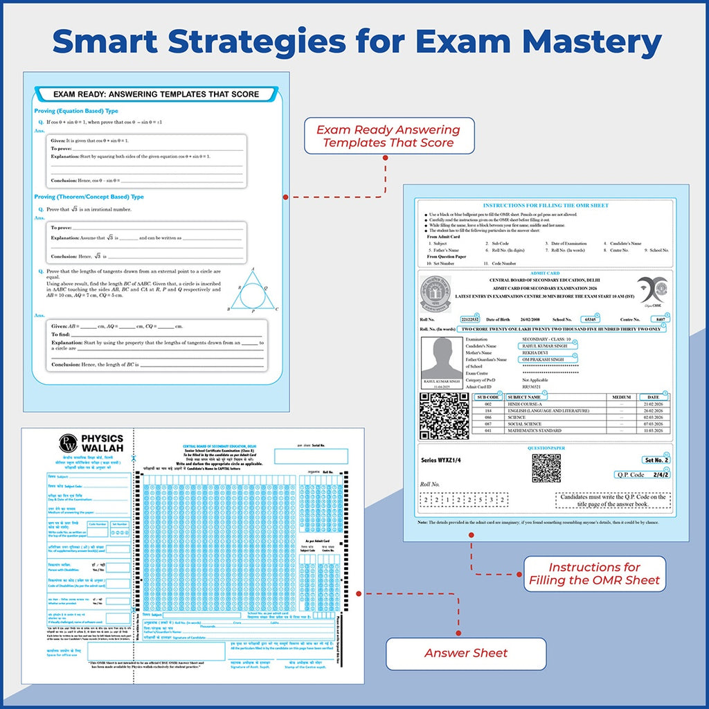 PW 15 CBSE Sample Papers Class 10 Science, Maths Standard, Social Science and English For 2027 Board Exam (New Pattern) | CBSE Like Question Booklet and Answer Sheets, Marking Stickers