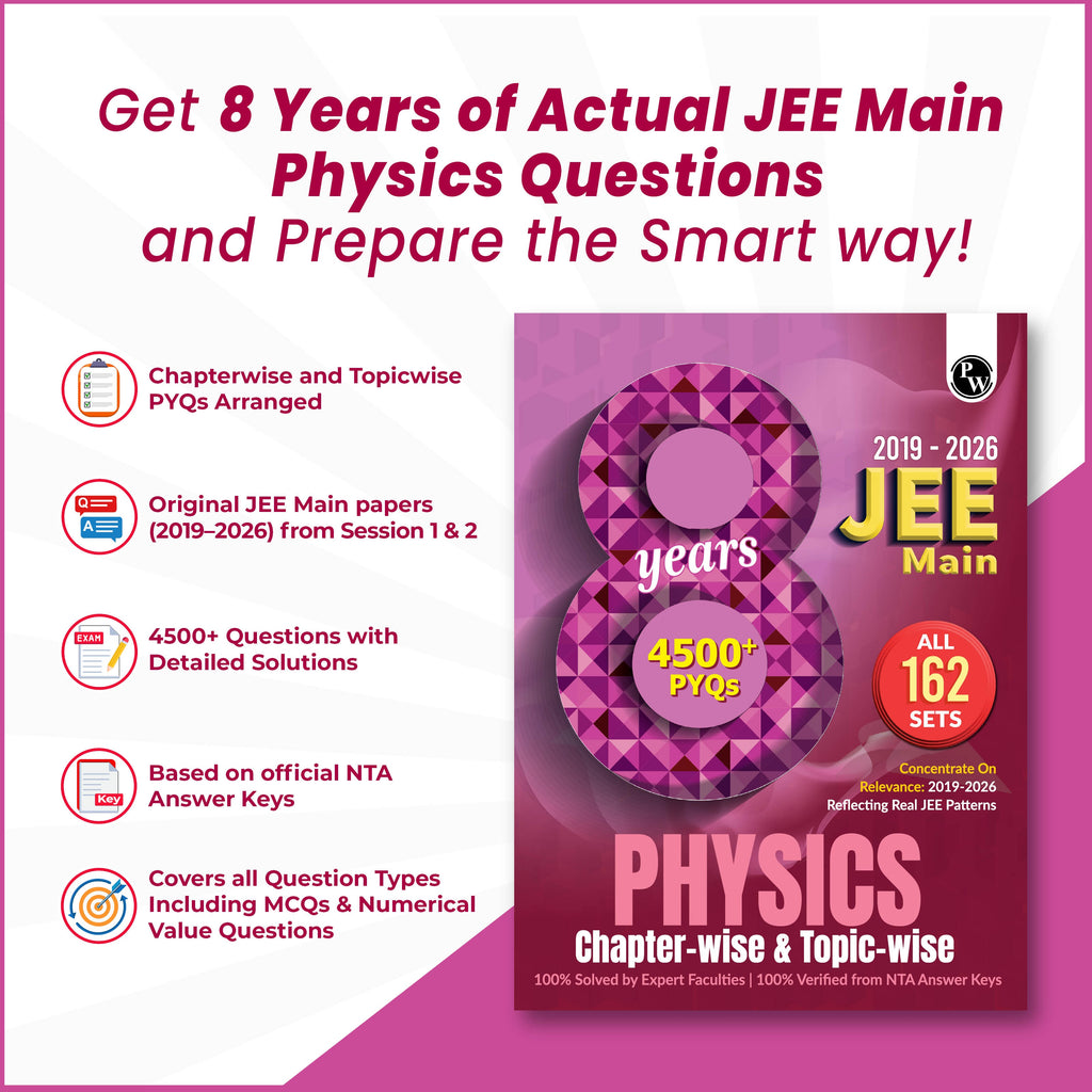 PW JEE Main 8 Years (2019 - 2026) PYQs Physics Chapterwise and Topicwise | All 162 Sets Previous Years Solved Papers For JEE Main 2027 Exams | Concentrate on Relevance
