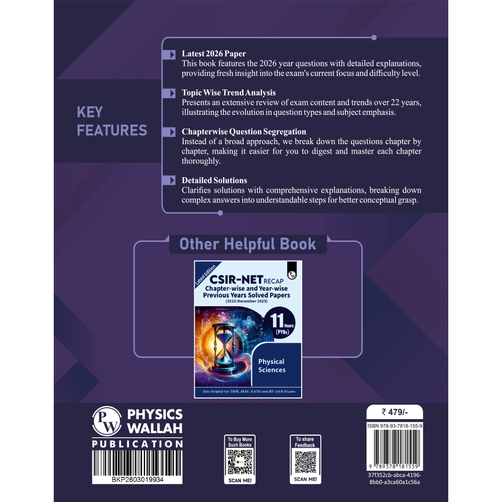 PW IIT JAM Recap 22 Years Physics PYQ Chapterwise & Yearwise Previous Year Solved Papers (2026-2005) with 5 Mock Tests l Latest Exam Questions Covered