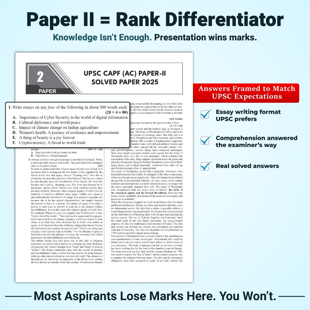 PW UPSC CAPF AC Central Armed Police Forces Assistant Commandant 15 Previous Year Solved Papers l & ll (2025-2011) PYQ | 2400+ Ques | General Studies & Descriptive Paper For Exams 2026