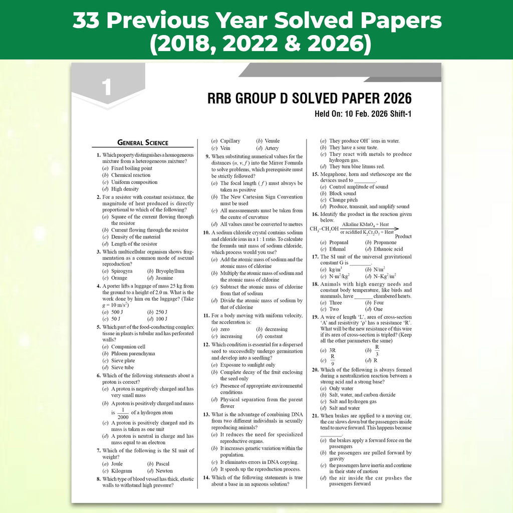 33 RRB Group D Level 1 Previous Years Solved Papers (2026-2022, 2018) with 15 Online CBT Tests For Exam 2026-2027 | 3300 PYQs | Fully Solved | English Edition