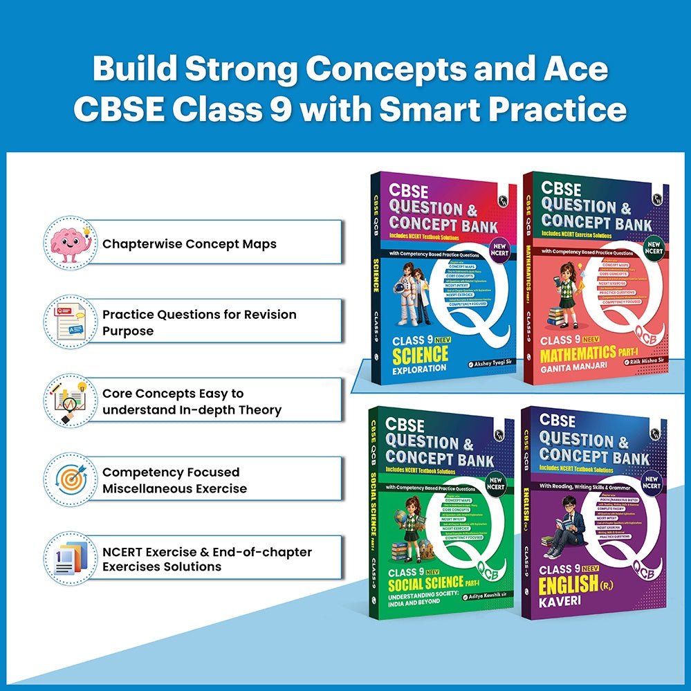 CBSE Class 9 New NCERT 2026-27 Science (Exploration), Maths Part 1 (Ganita Manjari), English R1 (Kaveri) & Social Science Understanding Society: India and Beyond Part 1 Combo Set of 4 Books