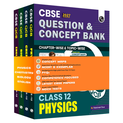 CBSE Question & Concept Bank (QCB) Class 12 Physics, Chemistry, Biology and English Combo Set of 4 Books Chapterwise & Topicwise Solved Questions For 2027 Exams