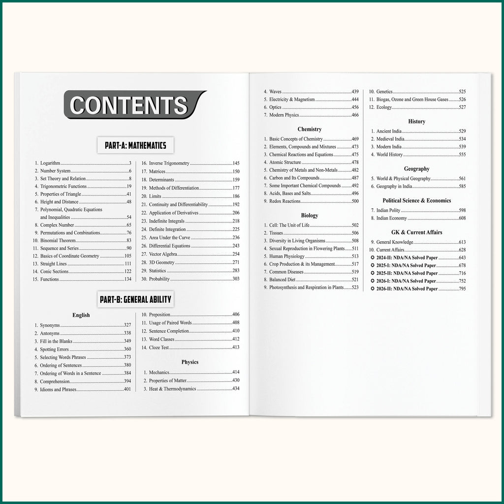 NDA/NA National Defence Academy & Naval Academy 25 Previous Years Solved Papers (2014 - Sept 2026) Chapterwise & Topicwise 8050+ PYQs l Maths & General Ability For 2027 Exam