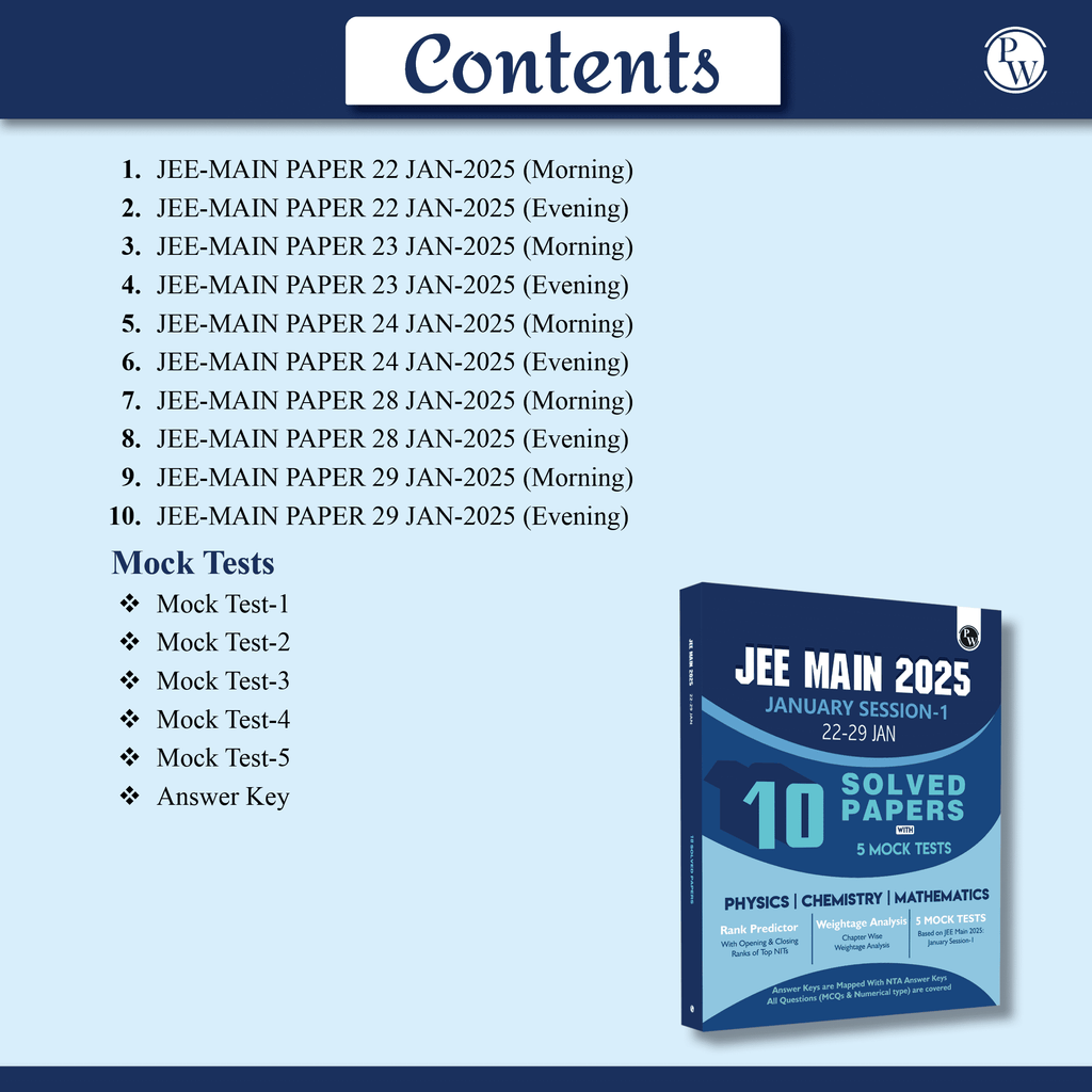 JEE MAIN 2025 January Session 1 (22 -29 Jan) 10 Solved Paper with 5 Mock Test As Per Session 1 Paper l With Rank Predictor and Weightage Analysis