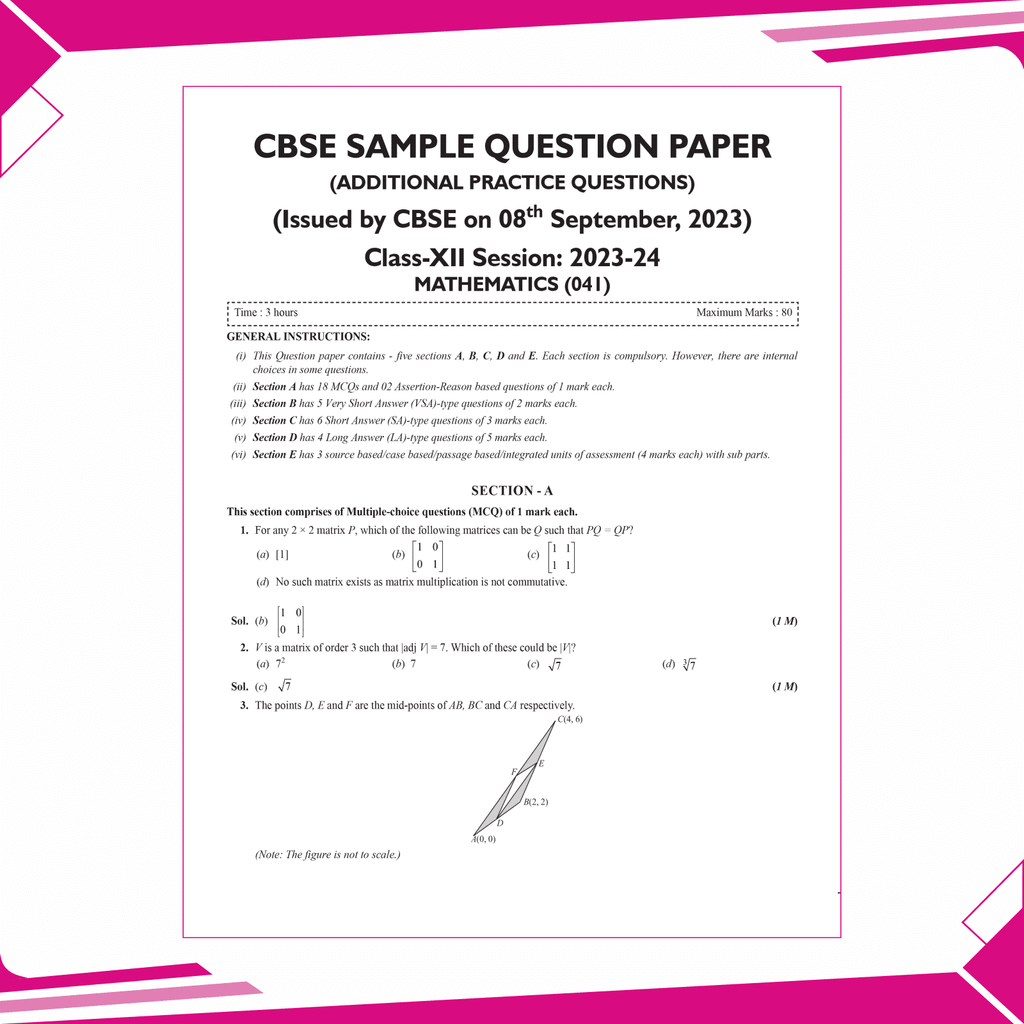 CBSE 15 Sample Question Papers Class 12 Mathematics for 2025 Exam | Competency-Based Learning | PYQ 2024 with Topper's Explanations, CBSE SQP & CBSE Practice Questions