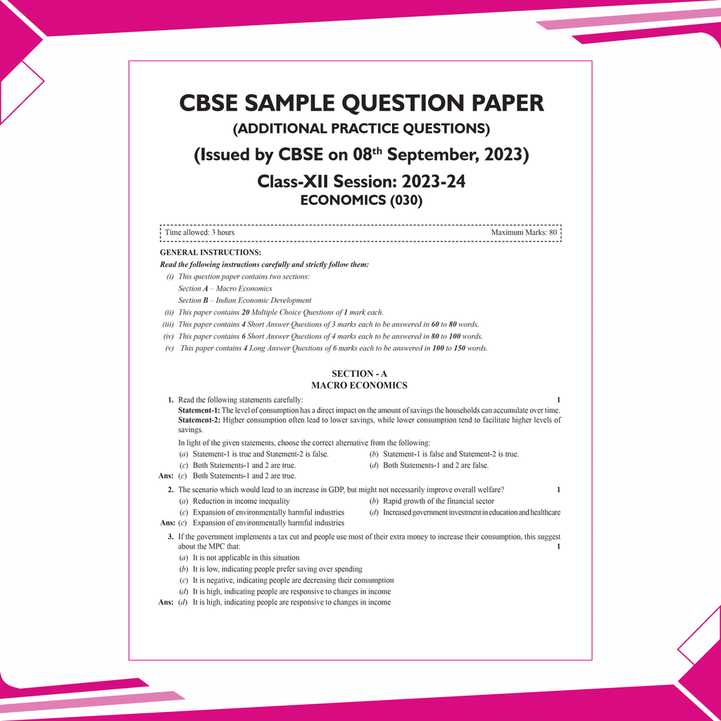 CBSE 15 Sample Question Papers Class 12 Economics for 2025 Exam | Competency-Based Learning | PYQ 2024 with Topper's Explanations, CBSE SQP & CBSE Practice Questions