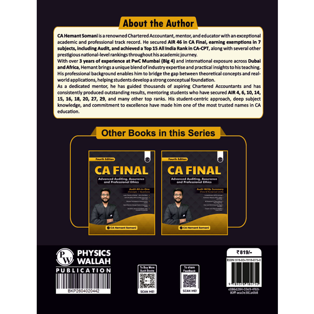 CA Final Advanced Auditing, Assurance & Professional Ethics Audit Question Bank By CA Hemant Somani For May 2027 Exams | Concept & Questions, All ICAI SM, RTP, MTP & PYQs Covered