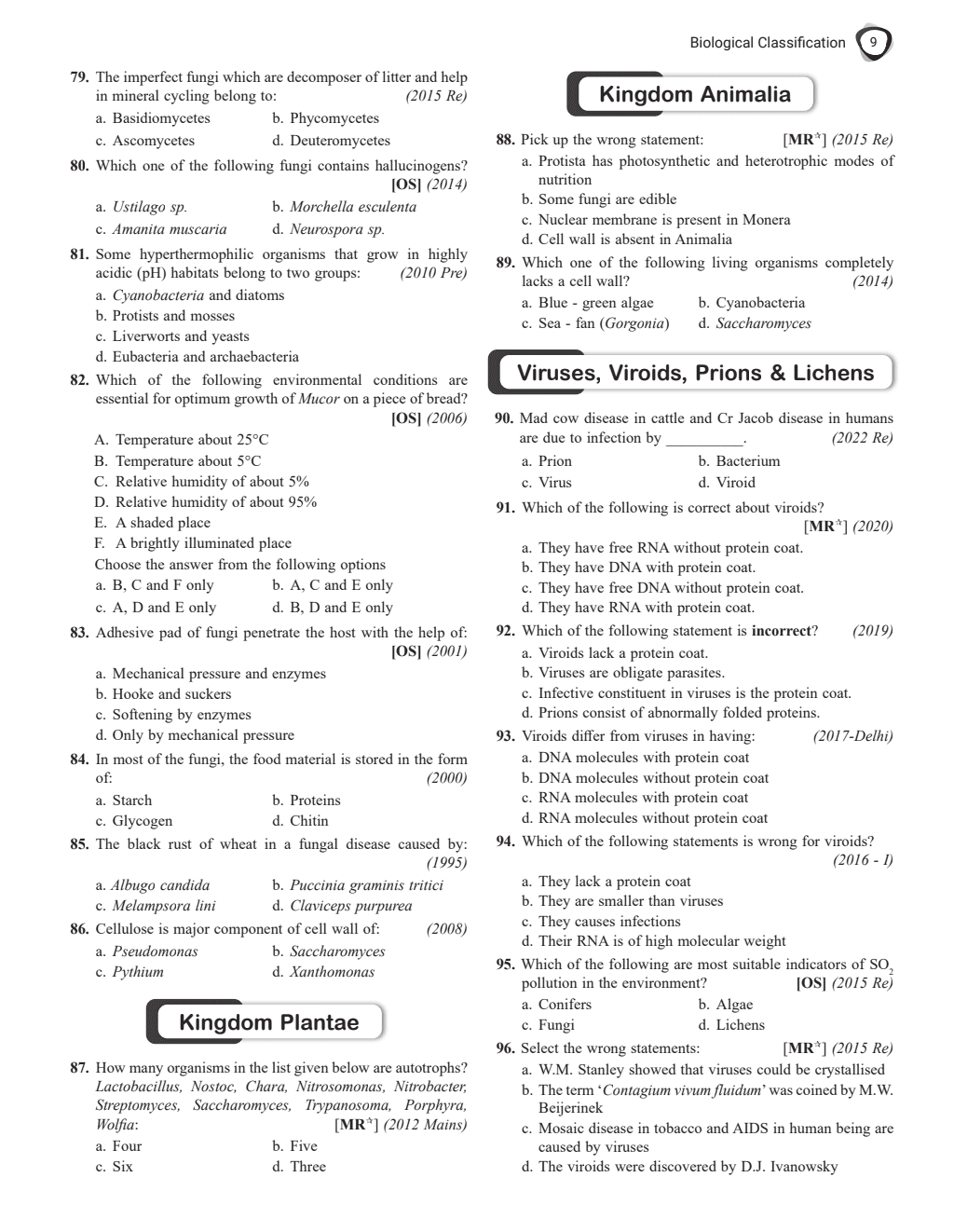 37 Years NEET Previous Year Solved Question Papers Biology PYQs Chapterwise Topicwise Solutions For NEET Exam 2025 with Newly Added Topics--