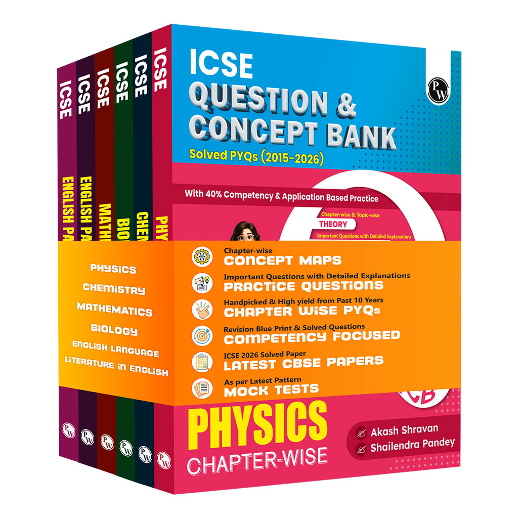 Class 10 ICSE Question & Concept Bank 2027 Physics, Chemistry, Maths, Biology, English Paper 1 (Language), English Paper 2 (Literature) Combo Set of 6 Books with Solved PYQs