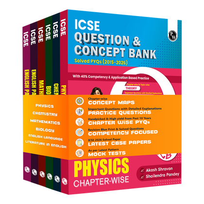 Class 10 ICSE Question & Concept Bank 2027 Physics, Chemistry, Maths, Biology, English Paper 1 (Language), English Paper 2 (Literature) Combo Set of 6 Books with Solved PYQs