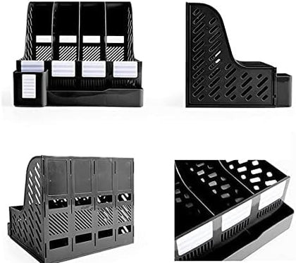 Study Desk Organizer for Students | 4 Compartment Magazine & Book Holder | Vertical File & Notebook Organizer for Study Table (Green)