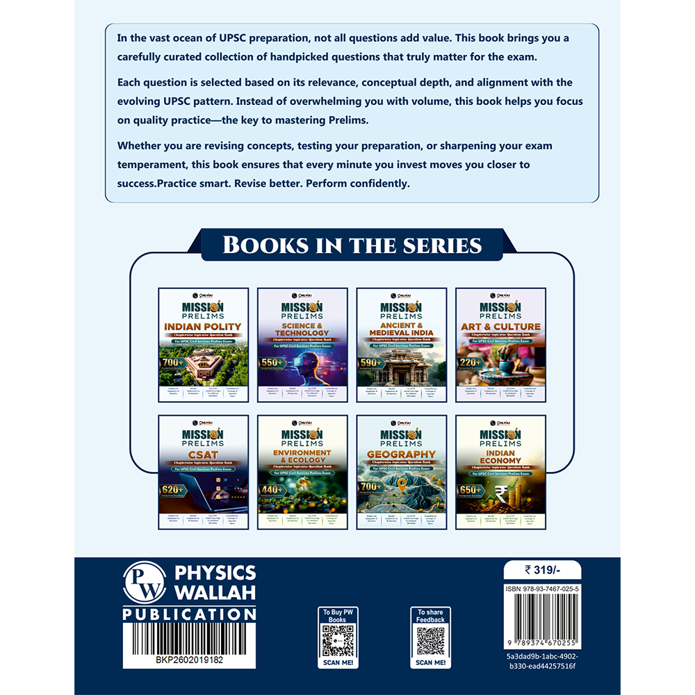 PW UPSC Mission Prelims Modern India Question Bank Chapterwise Topicwise | 550+ Handpicked Questions & Important Topics Covered with Detailed Explanation