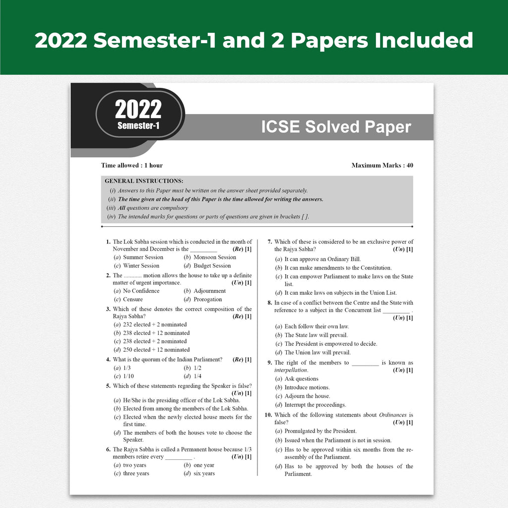 ICSE Class 10 PYQs - Past 10 Years Solved Papers (2026-2016) For 2027 Exams | Physics, Chemistry, Maths, Biology, Economics, History & Civics, Geography, CA, English Paper 1 & 2
