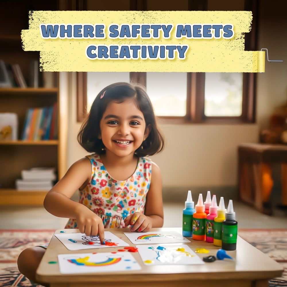 Finger Paint Art Kit for Kids, 8 X 50ml Colours & Drawing Cards, Washable, Safe & Non-Toxic Kit for Toddlers, Mess Free Paint for Kids 2-5 Years, Best Birthday/Return Gift