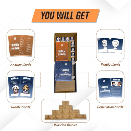 Montessori Toy Family Tree Game Kit for Kids Ages 4, 5, 6, 7, 8, 9, 10 Years with Clue Cards, Riddles & Wooden Blocks to learn 4 Generations | Board Games for Children and Adults