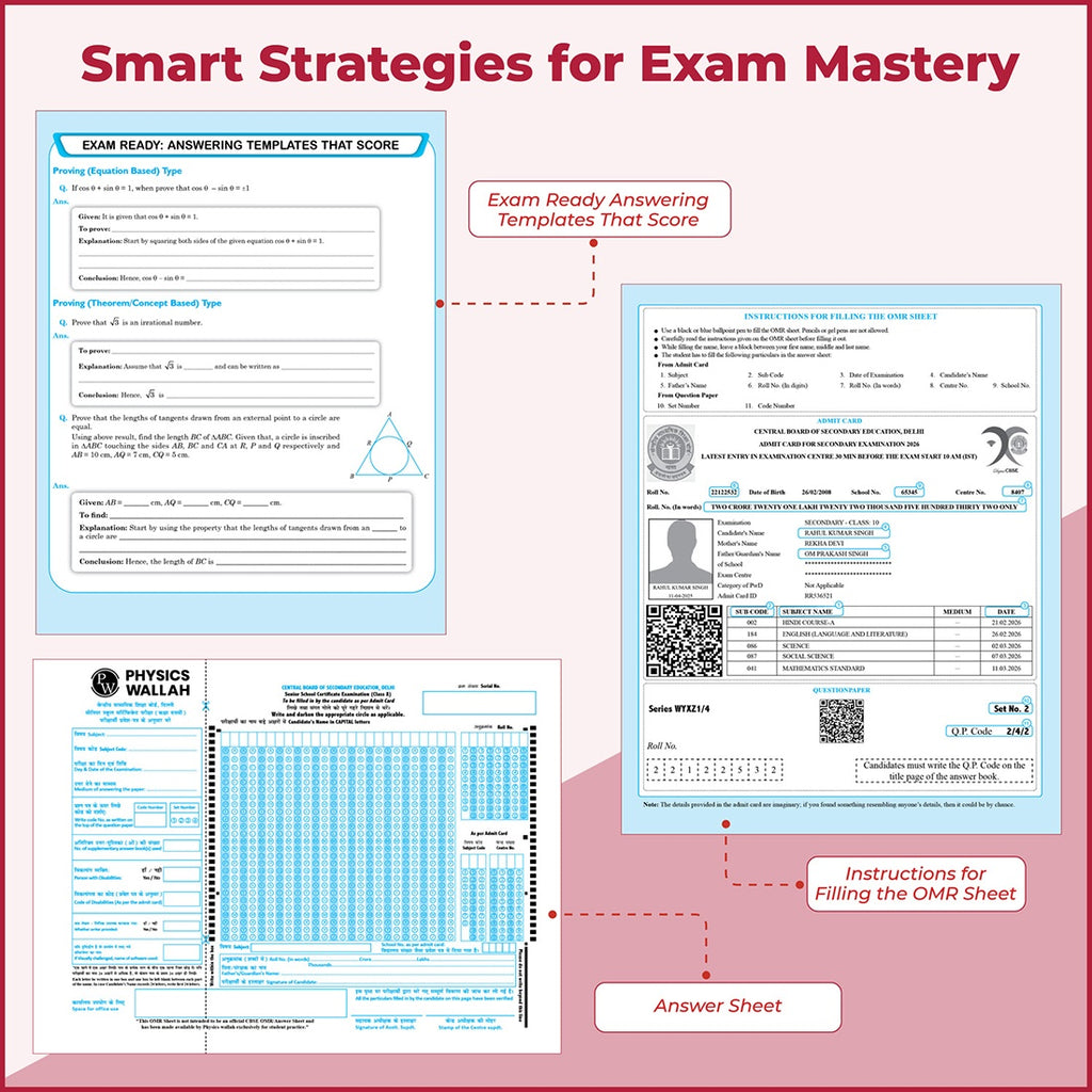 PW 15 CBSE Sample Papers Class 10 Science, Maths Standard and English For 2027 Board Exam (New Pattern) | CBSE Like Question Booklet and Answer Sheets, Marking Stickers