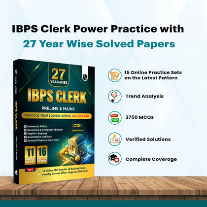 PW IBPS Clerk PYQ - 27 Year-wise Prelims & Mains Previous Year Solved Papers Till Nov 2025 with 15 Online CBT Tests For Exam 2026-27 | 3750 PYQs | English Edition