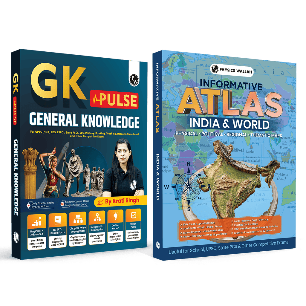 GK Puls General Knowledge Book 2026 &  Informative Atlas Book - India & World Combo Set of 2 Books | 1000+ One liner PYQs, Physical, Political, Regional, Thematic Maps For UPSC, State PSC & Other Competitive Exams