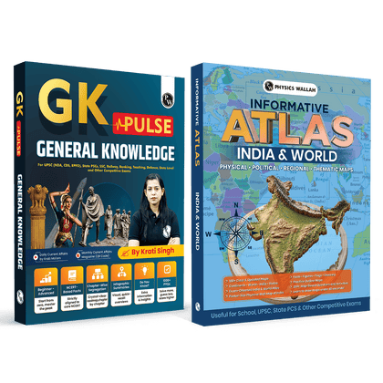GK Puls General Knowledge Book 2026 &  Informative Atlas Book - India & World Combo Set of 2 Books | 1000+ One liner PYQs, Physical, Political, Regional, Thematic Maps For UPSC, State PSC & Other Competitive Exams