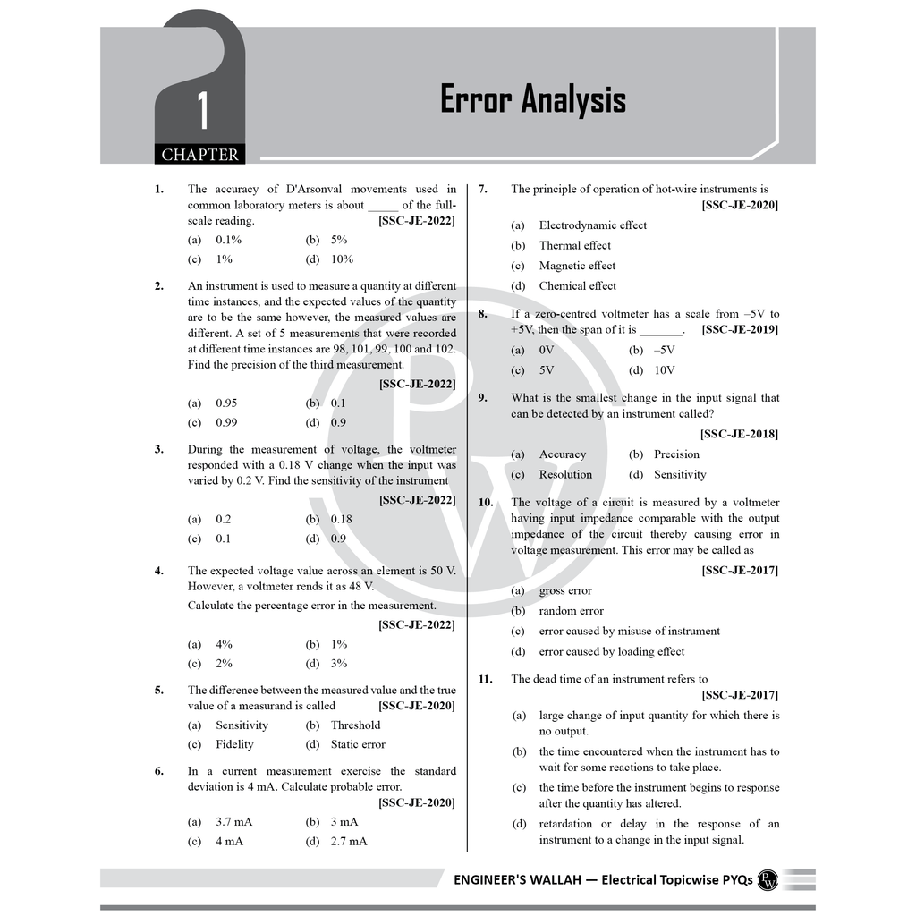 PW SSC JE Electrical Engineering PYQ Chapterwise 12 Previous Years Solved Papers (2024-2012) | 3300+ Objective Questions with Detailed Text Solutions| 12 Years PYQs