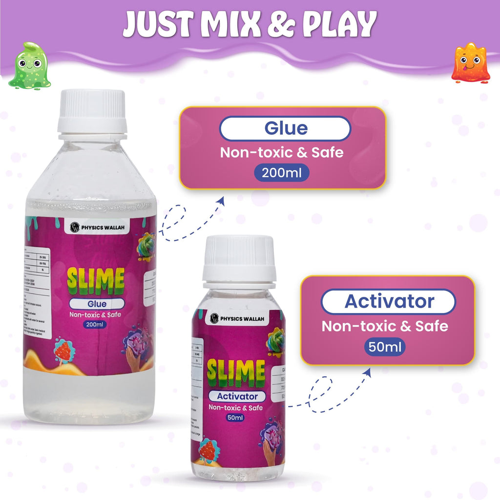 200ml DIY PVA Slime Glue & 50ml Activator, Glue for Smooth & Stretchy Slime, Mess-Free Learning for Boys & Girls, Safe & Non-Toxic Materials, Clear White -Waterproof & Washable Adhesive