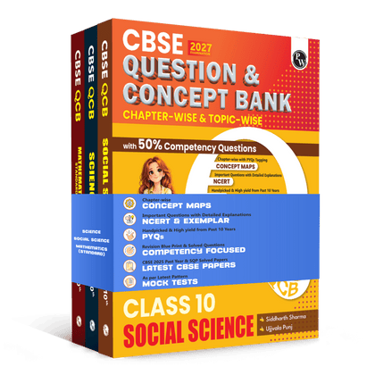 CBSE Question & Concept Bank (QCB) Class 10 Science, Maths (Standard) and Social Science Combo Set of 3 Books Chapterwise & Topicwise Solved Questions For 2027 Exams